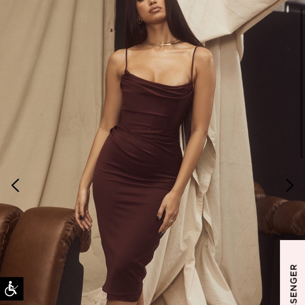 House of CB Anja Midi Dress Raisin Size Medium Brand NEW